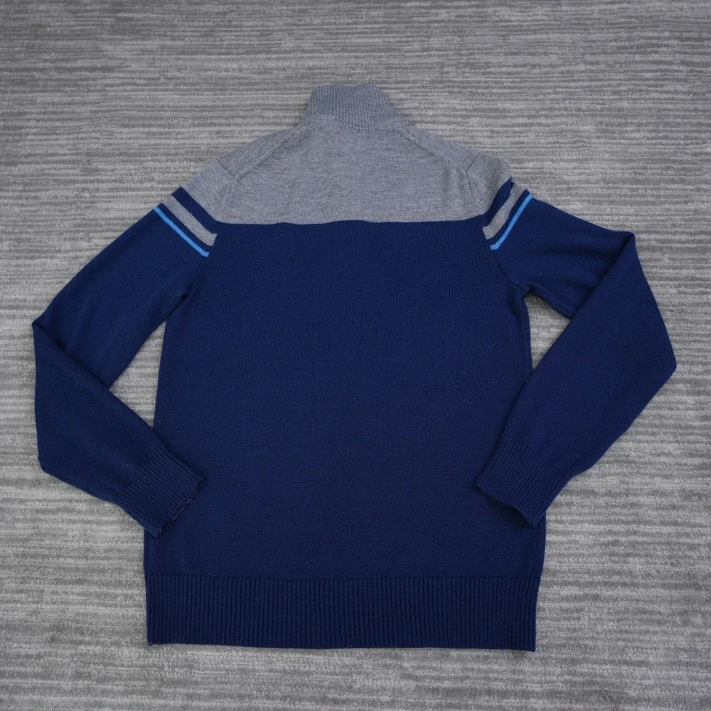 Banana Republic Sweater Mens Quarter Zip Wool Blend Blue Gray Snap Button Tall L